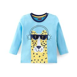 Babyhug Cotton Knit Full Sleeves Night Suit With Leopard Print & Embroidery - Blue