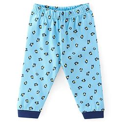 Babyhug Cotton Knit Full Sleeves Night Suit With Leopard Print & Embroidery - Blue
