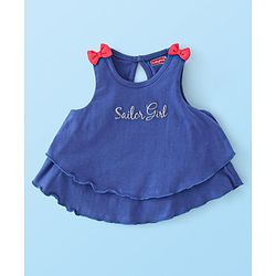 Babyhug 100% Cotton Sleeveless Top & Skirt Set Text Print- Blue & White