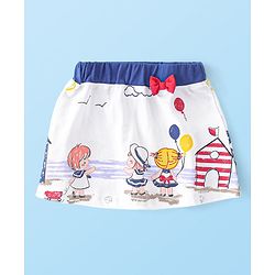 Babyhug 100% Cotton Sleeveless Top & Skirt Set Text Print- Blue & White