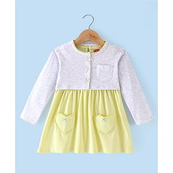 Babyhug 100% Cotton Knit Frock with Full Sleeves Jacket Solid Colour - Yellow