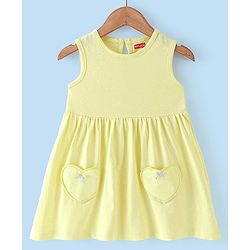 Babyhug 100% Cotton Knit Frock with Full Sleeves Jacket Solid Colour - Yellow