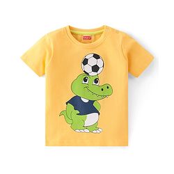 Babyhug 100% Cotton Knit Half Sleeves T-Shirts with Graphics Pack of 3 - Yellow Navy Blue & Grey