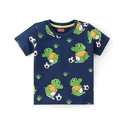 Babyhug 100% Cotton Knit Half Sleeves T-Shirts with Graphics Pack of 3 - Yellow Navy Blue & Grey