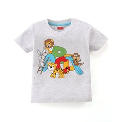 Babyhug Cotton Knit Half Sleeves T-Shirt Alphabets Print - White Melange