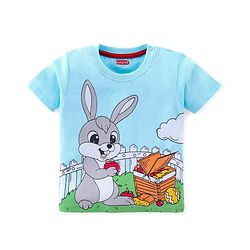 Babyhug Cotton Knit Half Sleeves Bunny Printed T-Shirt - Blue