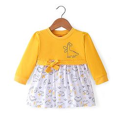 Babyhug 100% Cotton Single Jersey Knit Full Sleeves Frock Dino Print - Yellow