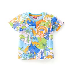 Babyhug Cotton Knit Half Sleeves T-Shirt with Dino World Graphics - Multicolour