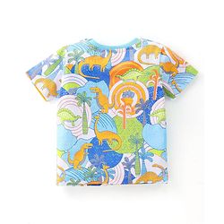 Babyhug Cotton Knit Half Sleeves T-Shirt with Dino World Graphics - Multicolour
