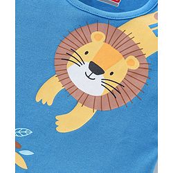 Babyhug 100% Cotton Knit Half Sleeves Romper Lion Print - Blue