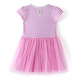 Babyhug 100% Cotton Knit Half Sleeves Frock Rabbit Embroidery - Pink