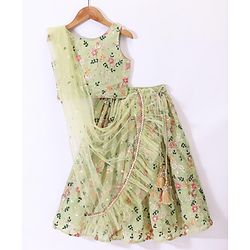 Babyhug Woven Sleeveless Choli With Lehenga & Dupatta Embroidery & Sequine Detailing - Green