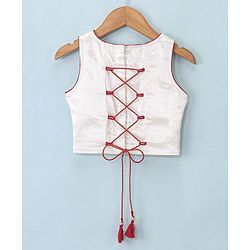 Babyhug Sleeveless Embrodered Choli with Brocade Lehenga and Dupatta - Off White & Red