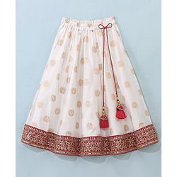 Babyhug Sleeveless Embrodered Choli with Brocade Lehenga and Dupatta - Off White & Red