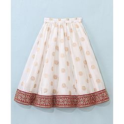Babyhug Sleeveless Embrodered Choli with Brocade Lehenga and Dupatta - Off White & Red