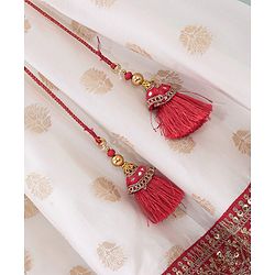 Babyhug Sleeveless Embrodered Choli with Brocade Lehenga and Dupatta - Off White & Red
