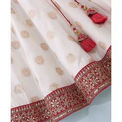Babyhug Sleeveless Embrodered Choli with Brocade Lehenga and Dupatta - Off White & Red