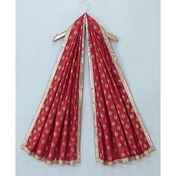 Babyhug Sleeveless Embrodered Choli with Brocade Lehenga and Dupatta - Off White & Red