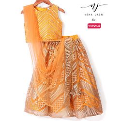 Babyhug Sleeveless Sequenced Embroidered Choli with Lehenga and Dupatta - Orange