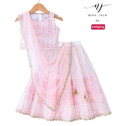 Babyhug Sleeveless Embroidered Choli with Embroidered Lehenga and Dupatta - Pink