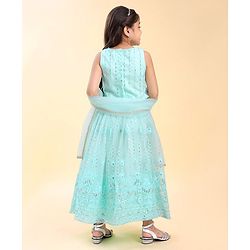 Babyhug Woven  Sleeveless Sequince Embroidered Choli with Lehenga and Dupatta - Aqua