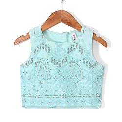 Babyhug Woven  Sleeveless Sequince Embroidered Choli with Lehenga and Dupatta - Aqua