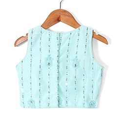 Babyhug Woven  Sleeveless Sequince Embroidered Choli with Lehenga and Dupatta - Aqua