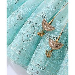 Babyhug Woven  Sleeveless Sequince Embroidered Choli with Lehenga and Dupatta - Aqua