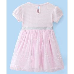 Babyhug Cotton Knit Half Sleeves Frock With Floral Applique Print - Pink