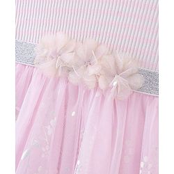 Babyhug Cotton Knit Half Sleeves Frock With Floral Applique Print - Pink