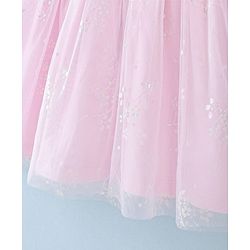 Babyhug Cotton Knit Half Sleeves Frock With Floral Applique Print - Pink