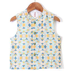 Babyhug 100% Cotton Full Sleeves Kurta & Pyjama Set With Jacket Pyramid Print - Blue