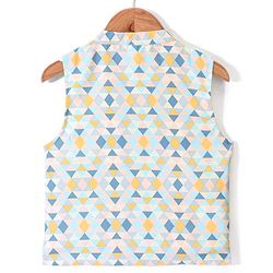 Babyhug 100% Cotton Full Sleeves Kurta & Pyjama Set With Jacket Pyramid Print - Blue
