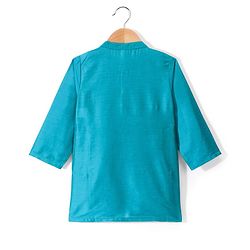 Babyhug 100% Cotton Full Sleeves Kurta & Pyjama Set With Jacket Pyramid Print - Blue