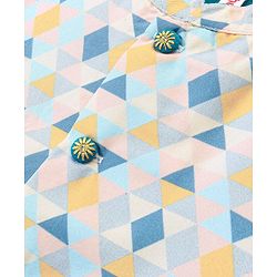 Babyhug 100% Cotton Full Sleeves Kurta & Pyjama Set With Jacket Pyramid Print - Blue