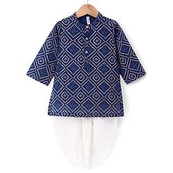 Babyhug Cotton Woven Full Sleeves Banadhani Printed Kurta & Dhoti Set - Blue