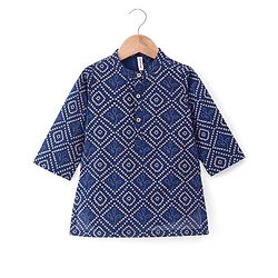Babyhug Cotton Woven Full Sleeves Banadhani Printed Kurta & Dhoti Set - Blue