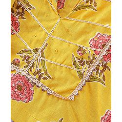 Babyhug 100% Cotton Woven Half Sleeves Choli & Lehenga with Dupatta Floral Print - Yellow