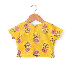 Babyhug 100% Cotton Woven Half Sleeves Choli & Lehenga with Dupatta Floral Print - Yellow