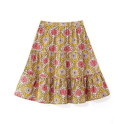 Babyhug 100% Cotton Woven Half Sleeves Choli & Lehenga with Dupatta Floral Print - Yellow