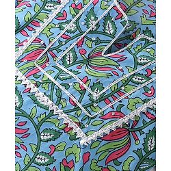 Babyhug  100% Cotton Woven Half Sleeves Floral Printed Choli Lahenga Set with Dupatta - Blue