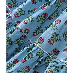 Babyhug  100% Cotton Woven Half Sleeves Floral Printed Choli Lahenga Set with Dupatta - Blue