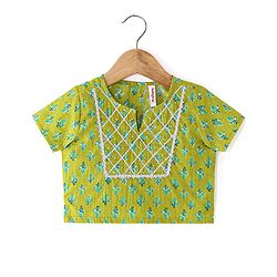 Babyhug Cotton Woven Half Sleeves Choli & Lehenga Set with Dupatta Floral Printed - Green