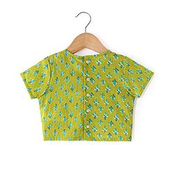Babyhug Cotton Woven Half Sleeves Choli & Lehenga Set with Dupatta Floral Printed - Green