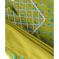 Babyhug Cotton Woven Half Sleeves Choli & Lehenga Set with Dupatta Floral Printed - Green