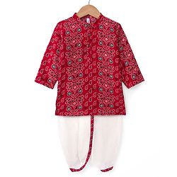 Babyhug 100% Cotton Woven Full Sleeves Bandhani Printed Kurta Dhoti Set -Red