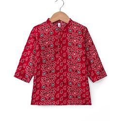 Babyhug 100% Cotton Woven Full Sleeves Bandhani Printed Kurta Dhoti Set -Red
