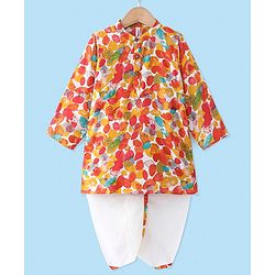 Babyhug 100% Cotton Woven Full Sleeves Kurta & Pyjama Set With Kite Print -White
