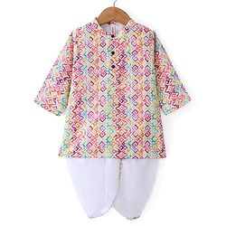 Babyhug 100% Cotton Woven Full Sleeve Printed Kurta & Dhoti Set - Multicolour