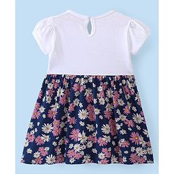 Babyhug 100% Cotton Single Jersey Knit Half Sleeves Frock Floral Print - Navy Blue